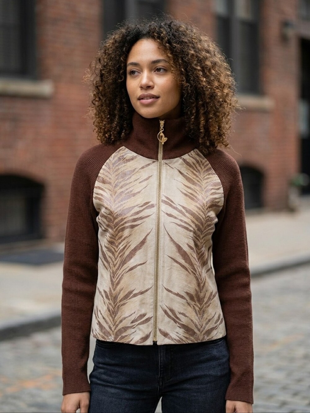 Baby Phat Vintage Genuine Leather Animal Print High Collar Jacket